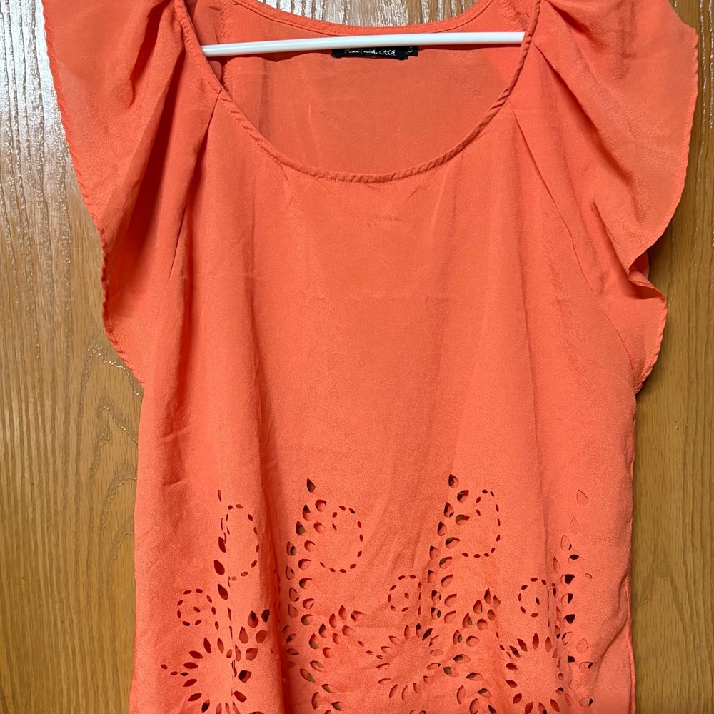 Womens Mustard Seed Orange Eyelet Detail Women's Top Sz Sm